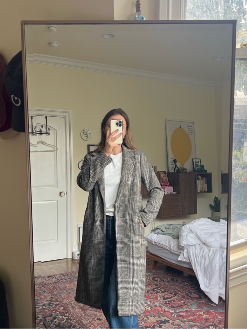 Forever 21 Gray Plaid Long Trench Coat - Picture 2 of 4